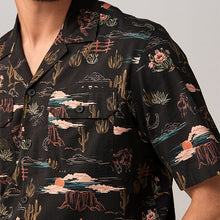 Load image into Gallery viewer, Black Western Style Printed Short Sleeve Shirt With Cuban Collar