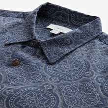 Load image into Gallery viewer, Navy Blue Printed Tile Short Sleeve 100% Cotton Shirt