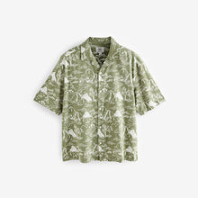 Load image into Gallery viewer, Green/White Western Style Printed Short Sleeve Shirt With Cuban Collar