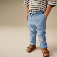 Load image into Gallery viewer, Chambray Blue Regular Fit Linen Blend Pull on Trousers (3mths-6yrs)