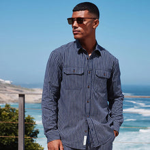 Load image into Gallery viewer, Navy Blue Stripe Cotton Long Sleeve 100% Cotton Shirt