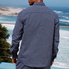 Load image into Gallery viewer, Navy Blue Stripe Cotton Long Sleeve 100% Cotton Shirt