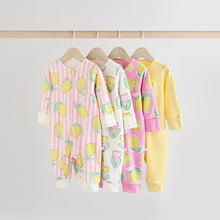 Load image into Gallery viewer, Pink Lemon Baby Two Way Zip Footless 100% Cotton Sleepsuits 4 Pack (0mths-18mth)