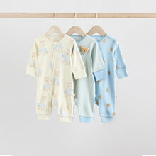 Load image into Gallery viewer, Blue 3 Pack Baby Sleepsuits (0-18mth)