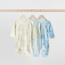 Load image into Gallery viewer, Blue 3 Pack Baby Sleepsuits (0-18mth)