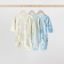 Load image into Gallery viewer, Blue 3 Pack Baby Sleepsuits (0-18mth)