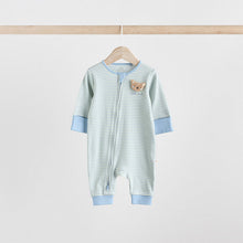 Load image into Gallery viewer, Blue 3 Pack Baby Sleepsuits (0-18mth)