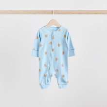 Load image into Gallery viewer, Blue 3 Pack Baby Sleepsuits (0-18mth)