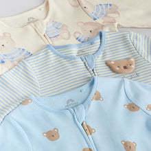 Load image into Gallery viewer, Blue 3 Pack Baby Sleepsuits (0-18mth)