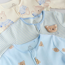 Load image into Gallery viewer, Blue 3 Pack Baby Sleepsuits (0-18mth)