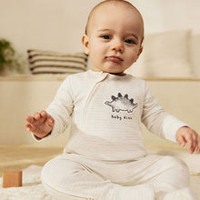 Load image into Gallery viewer, Grey 100% Cotton Two Way Zip Baby Sleepsuits 3 Pack (0-18mth)