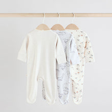 Load image into Gallery viewer, Grey 100% Cotton Two Way Zip Baby Sleepsuits 3 Pack (0-18mth)