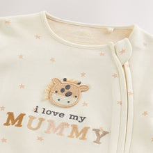 Load image into Gallery viewer, Ecru I Love My Mummy Two Way Zip Baby Sleepsuit (0-18mths)