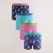 Load image into Gallery viewer, Bright Purple/Pink/Blue/Navy Fun Animals 4 pack Trunks Boxers