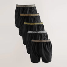 Load image into Gallery viewer, Black Metallic Waistband 5 Pack Loose Boxers