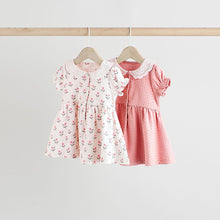 Load image into Gallery viewer, Pink/ White Floral Jersey Baby Dresses 2 Pack
