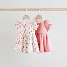 Load image into Gallery viewer, Pink/ White Floral Jersey Baby Dresses 2 Pack