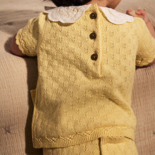 Load image into Gallery viewer, Yellow Embroidered Collar 100% Cotton Knitted Baby Top and Shorts Set (0mths-18mth)
