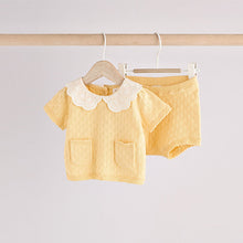 Load image into Gallery viewer, Yellow Embroidered Collar 100% Cotton Knitted Baby Top and Shorts Set (0mths-18mth)
