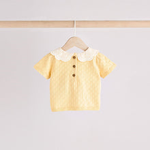 Load image into Gallery viewer, Yellow Embroidered Collar 100% Cotton Knitted Baby Top and Shorts Set (0mths-18mth)