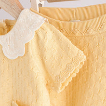 Load image into Gallery viewer, Yellow Embroidered Collar 100% Cotton Knitted Baby Top and Shorts Set (0mths-18mth)