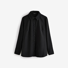 Load image into Gallery viewer, Black Crepe Long Sleeve Button Down Shirt
