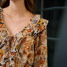 Load image into Gallery viewer, Rust Brown Floral Print Long Sleeve Ruffle Tie Back A-Line Midi Dress