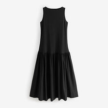 Load image into Gallery viewer, Black Sleeveless Drop Waist Crew Neck Midi Dress