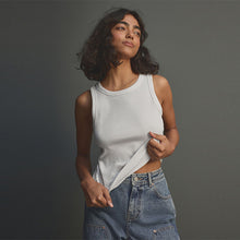 Load image into Gallery viewer, White Ribbed Racer Tank Vest Sleeveless Top