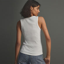 Load image into Gallery viewer, White Ribbed Racer Tank Vest Sleeveless Top