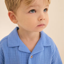 Load image into Gallery viewer, Bright Blue Plain Shirt & Short Set 100% Cotton Short Sleeves Revere Collar Textured (6mths-5yrs)