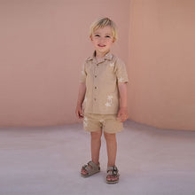 Load image into Gallery viewer, Tan Brown Texture Palm Revere Collar Short Sleeve Shirt And Shorts Set (3mths-5yrs)
