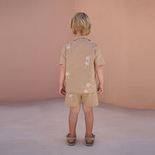 Load image into Gallery viewer, Tan Brown Texture Palm Revere Collar Short Sleeve Shirt And Shorts Set (3mths-5yrs)