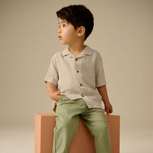 Load image into Gallery viewer, Neutral Plain Short Sleeves Linen Blend Revere Collar Shirt (3mths-6yrs)