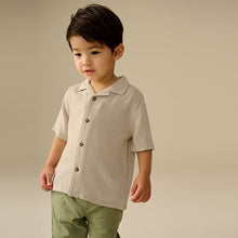 Load image into Gallery viewer, Neutral Plain Short Sleeves Linen Blend Revere Collar Shirt (3mths-6yrs)