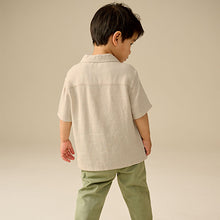 Load image into Gallery viewer, Neutral Plain Short Sleeves Linen Blend Revere Collar Shirt (3mths-6yrs)