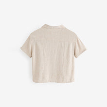 Load image into Gallery viewer, Neutral Plain Short Sleeves Linen Blend Revere Collar Shirt (3mths-6yrs)