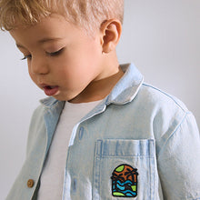 Load image into Gallery viewer, Blue Denim Short Sleeve Revere Collar Backprint Shirt (3mths-6yrs)