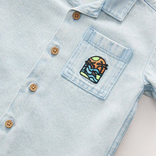 Load image into Gallery viewer, Blue Denim Short Sleeve Revere Collar Backprint Shirt (3mths-6yrs)