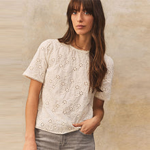 Load image into Gallery viewer, Cream Textured Floral Cornelli Embroidered Short Sleeve