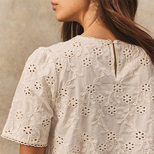 Load image into Gallery viewer, Cream Textured Floral Cornelli Embroidered Short Sleeve