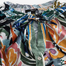 Load image into Gallery viewer, Green/Multicoloured Palm Print Boho Tie Waist Long Sleeve Mini Shirt Dress