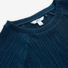 Load image into Gallery viewer, Denim Blue Raglan Short Sleeve Textured Top