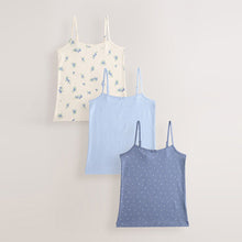 Load image into Gallery viewer, Blue Strappy Printed Cami Vests 3 Pack (1.5-10yrs)
