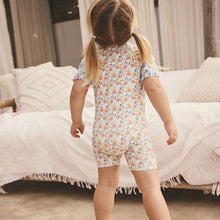 Load image into Gallery viewer, Blue/Pink Floral Frill Sleeve Sunsafe Swimsuit (6mths-6yrs)