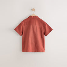 Load image into Gallery viewer, Rust Brown Short Sleeves Revere Collar Palm Printed Shirt (3-12yrs)