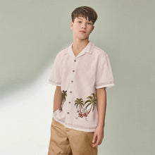 Load image into Gallery viewer, White Palm Tree Short Sleeves Revere Collar Shirt (3-12yrs)