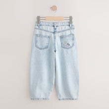 Load image into Gallery viewer, Light Blue Denim 100% Cotton Flower Embroidered Barrel Jeans (3-12yrs)