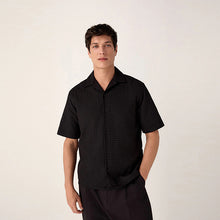 Load image into Gallery viewer, Black Short Sleeve Textured Waffle 100% Cotton Shirt