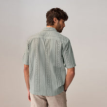 Load image into Gallery viewer, Green 100% Cotton Textured Broderie Short Sleeve Shirt
